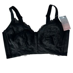 Front Zip Wireless Bra XL NWT Black Lace Supportive Comfort Bralette Lift